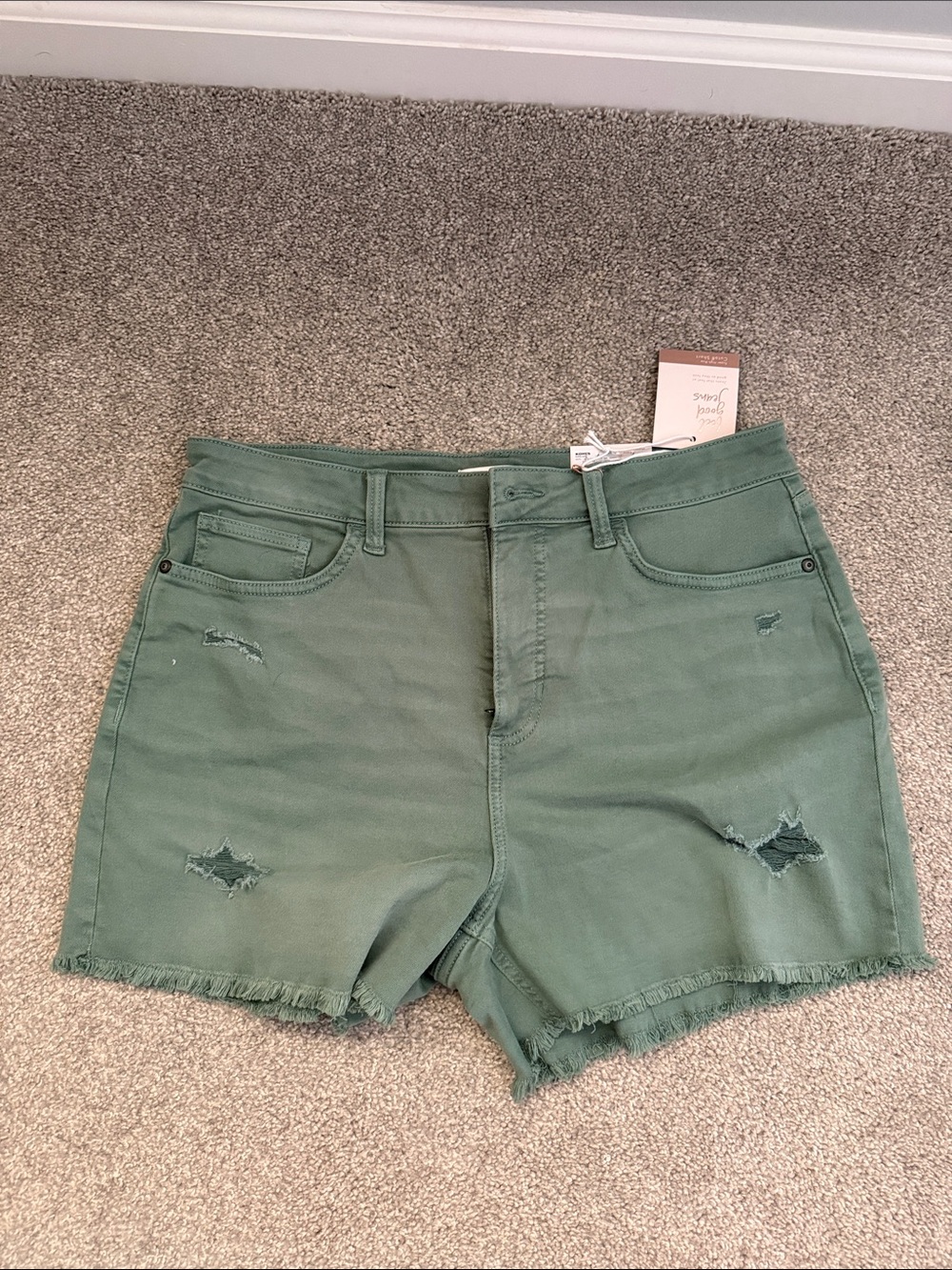 LC Lauren Conrad Olive Green Distressed Frayed-Hem Jean Shorts
